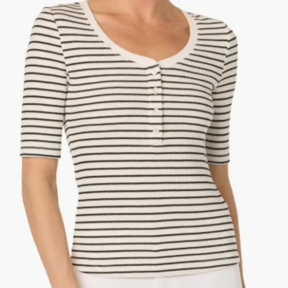 Joe’s Stripe Short Sleeve Henley – Size Small – Black/White Stripe – NWT - Picture 2 of 4